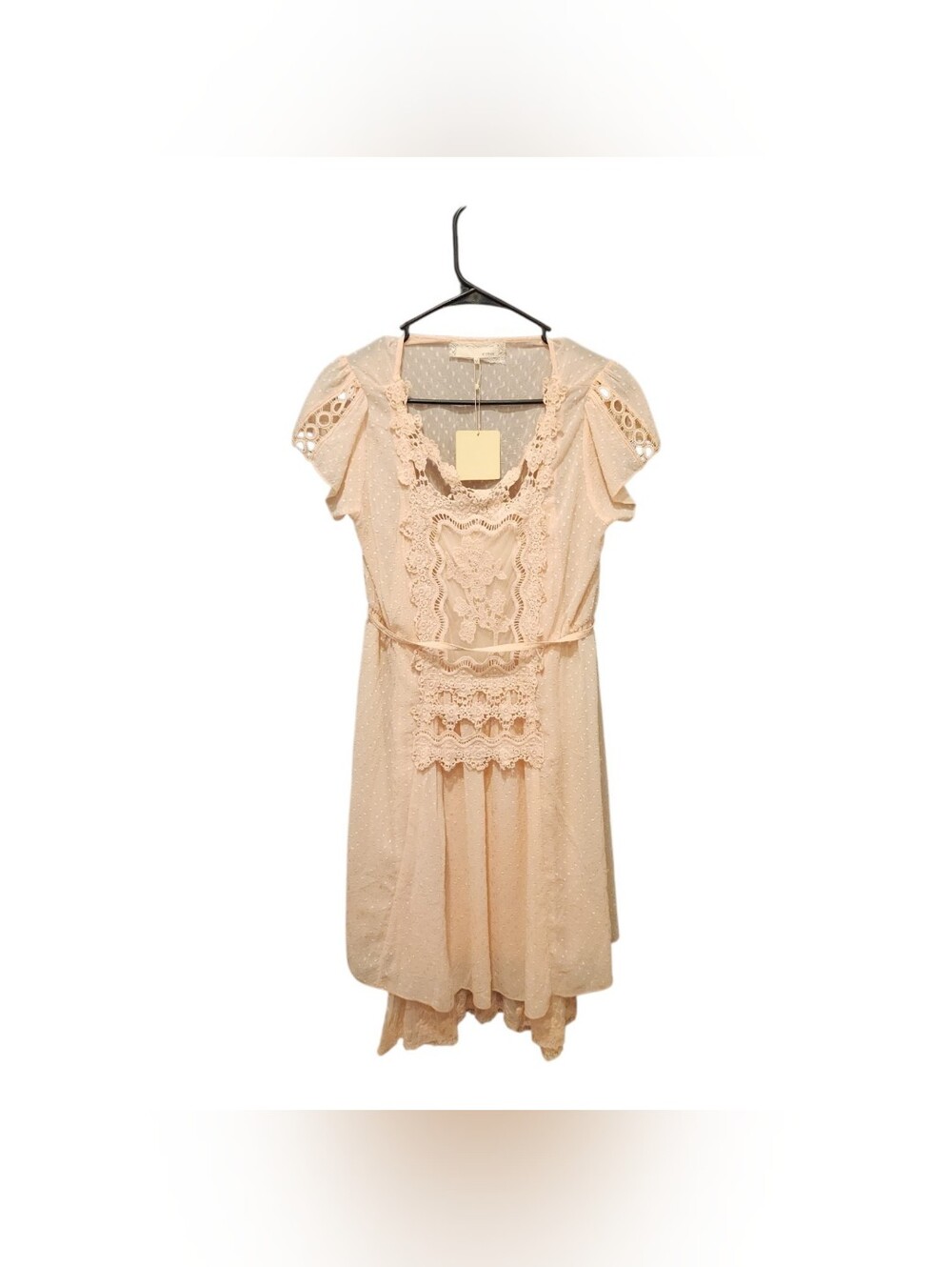 NWT a'reve Lace Crochet Swiss Dot Midi Dress Pink Boho Romantic Cottage Medium